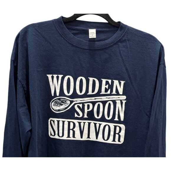 Wooden Spoon Survivor Navy Blue Long Sleeve Shirt XL 100% Cotton Mens - Picture 2 of 6